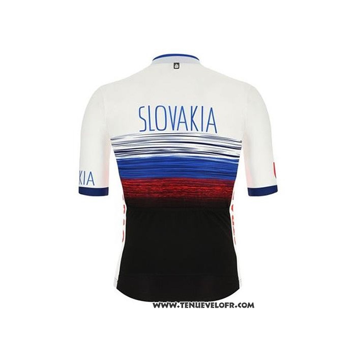 2020 Maillot Ciclismo Slovaquie Blanc Noir Bleu Manches Courtes et Cuissard